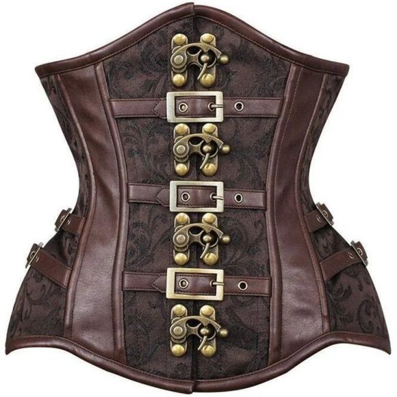 Brown Brocade Steampunk Steel Boned Underbust Corset